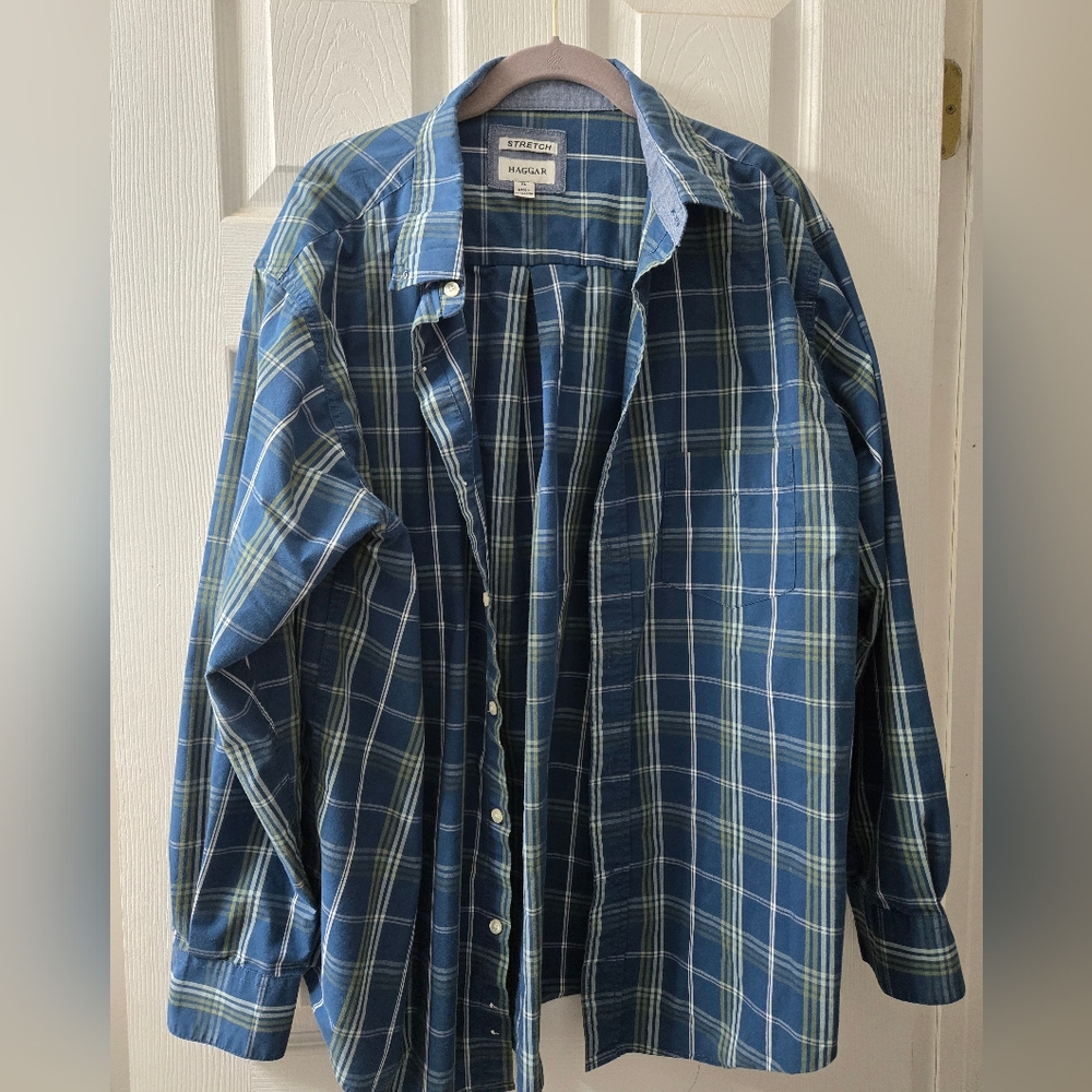 Blue Plaid Button-Up Shirt